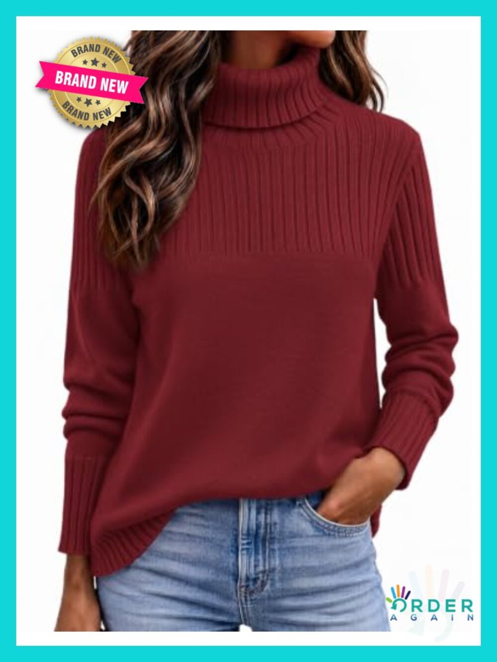Ribbed Knit Turtleneck Pullover Sweater Casual Fall Winter Top